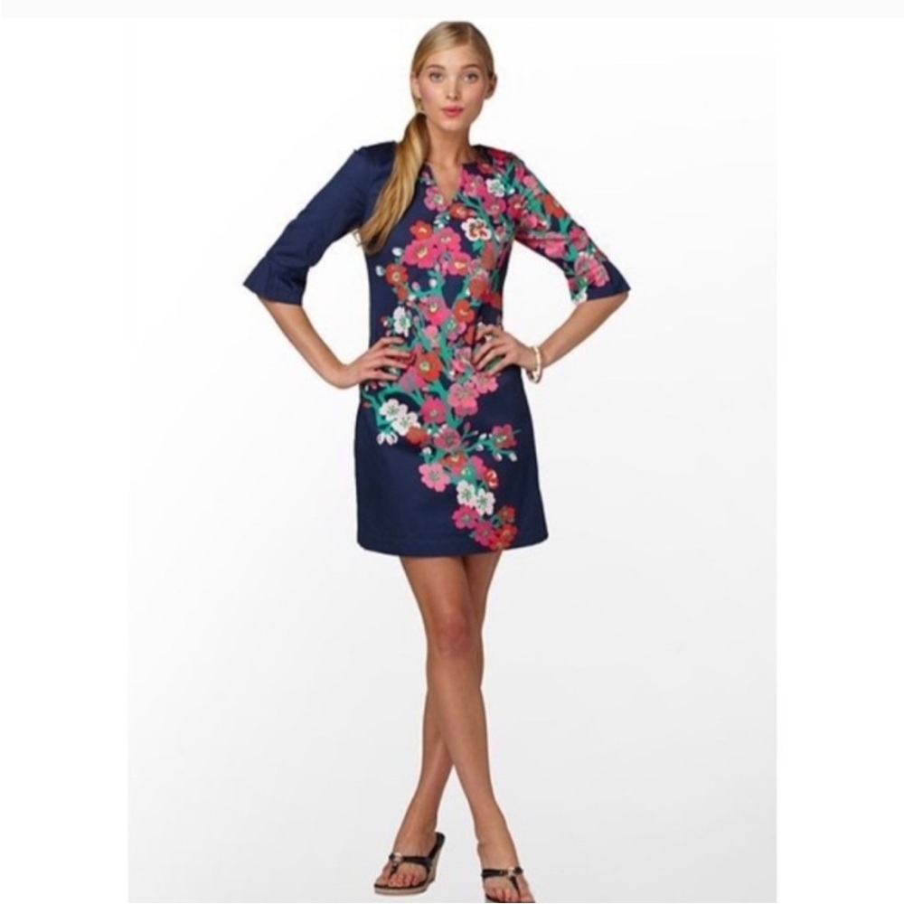 Lilly Pulitzer Shailene Blue floral cherry mine 3/4 sleeve